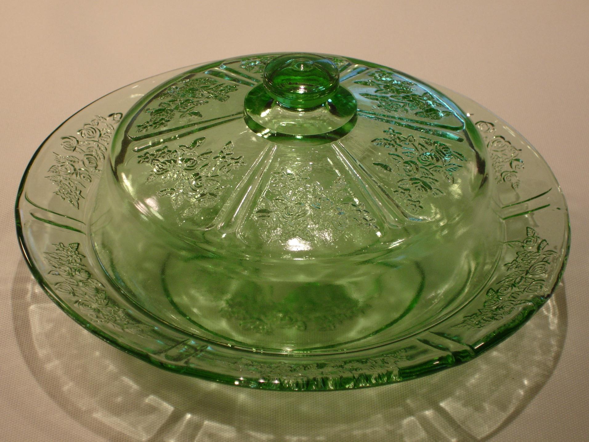 Green Sharon Cabbage Rose Butter Dish.