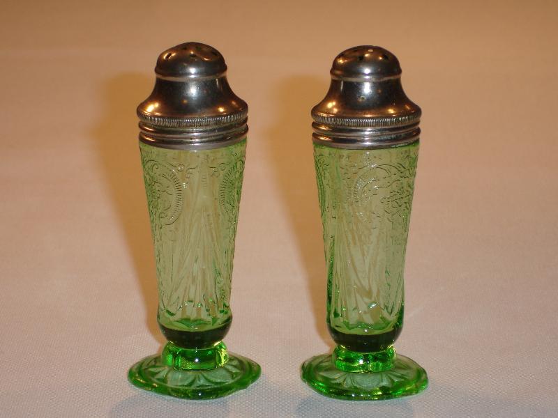 Green Royal Lace Salt and Pepper Shakers.